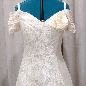 Elegant Vintage Champagne Dress by Betsy & Adam with Rose Detailing